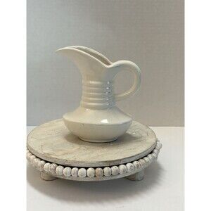 Milk Creamer Pitcher vase Ribbed Corseted White Ceramic Pottery MCM Vintage